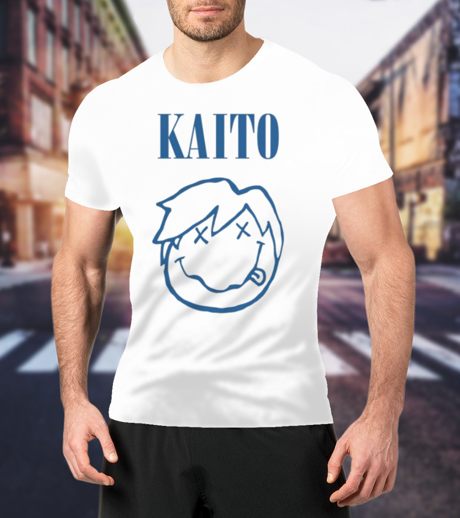 Kaito Blue Cartoon Smiley Face With X Eyes T-Shirt