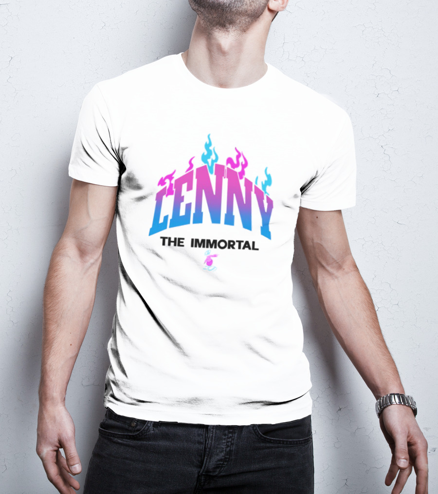 Lenny The Immortal Flaming Gradient Text With Cartoon Character T-Shirt