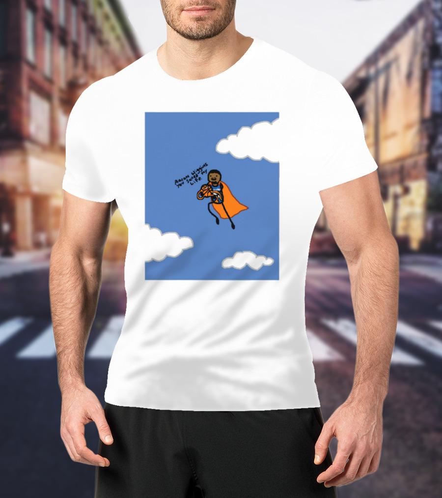 Aaron Wiggins You Saved My Life Superhero Drawing Floating In Clouds T-Shirt