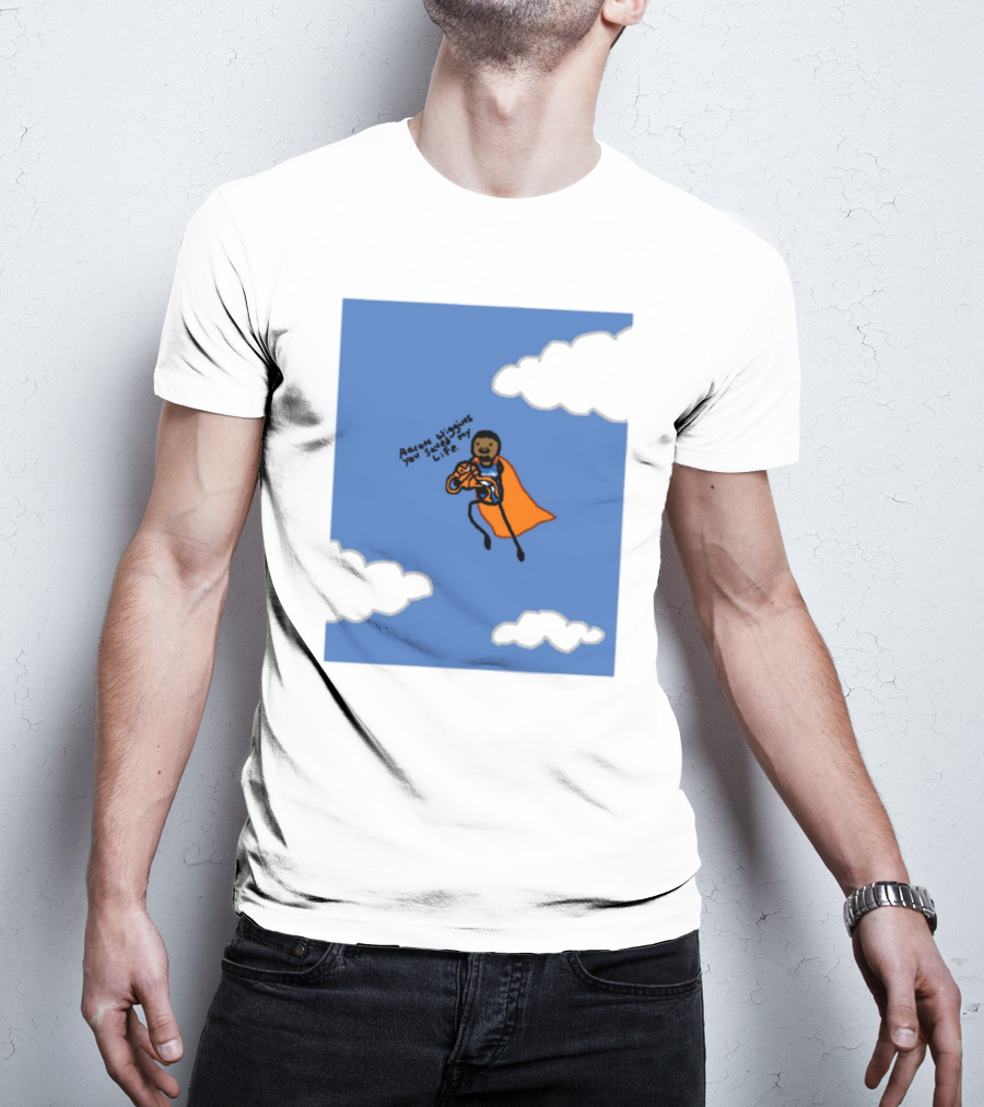 Aaron Wiggins You Saved My Life Superhero Drawing Floating In Clouds T-Shirt
