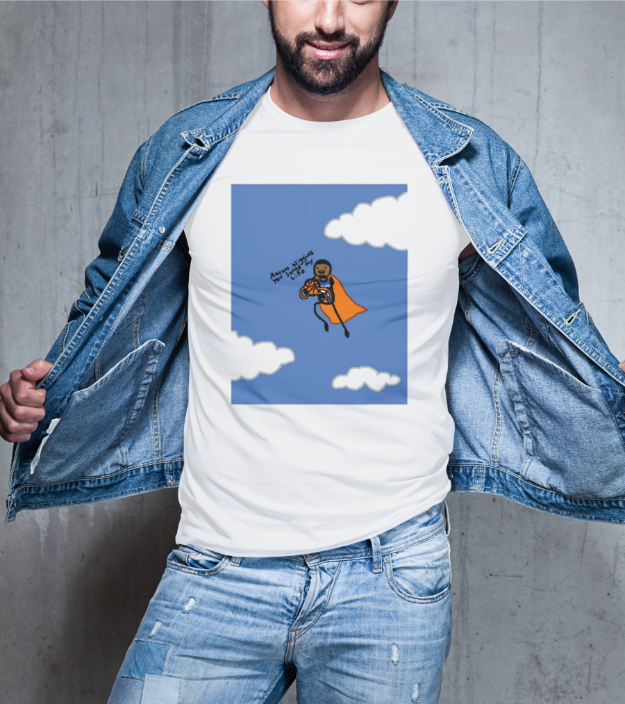 Aaron Wiggins You Saved My Life Superhero Drawing Floating In Clouds T-Shirt