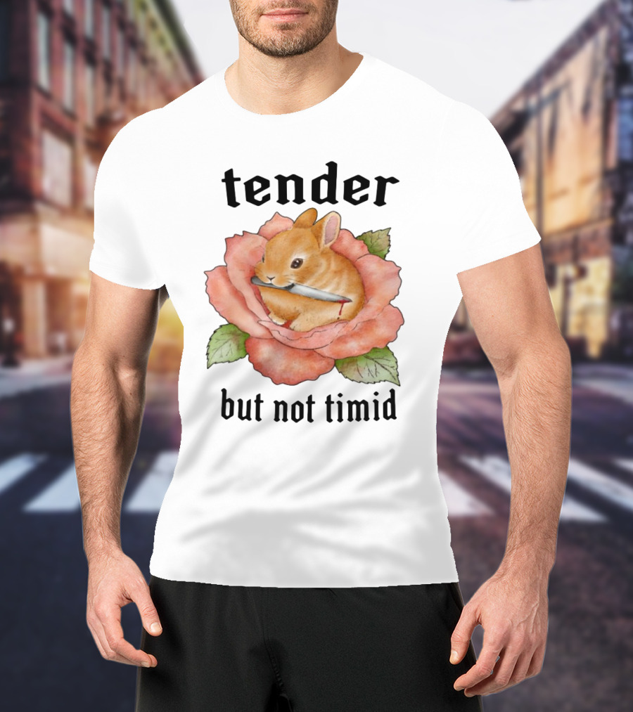 Bunny Tender But Not Timid Cute Rabbit With Knife In Rose T-Shirt