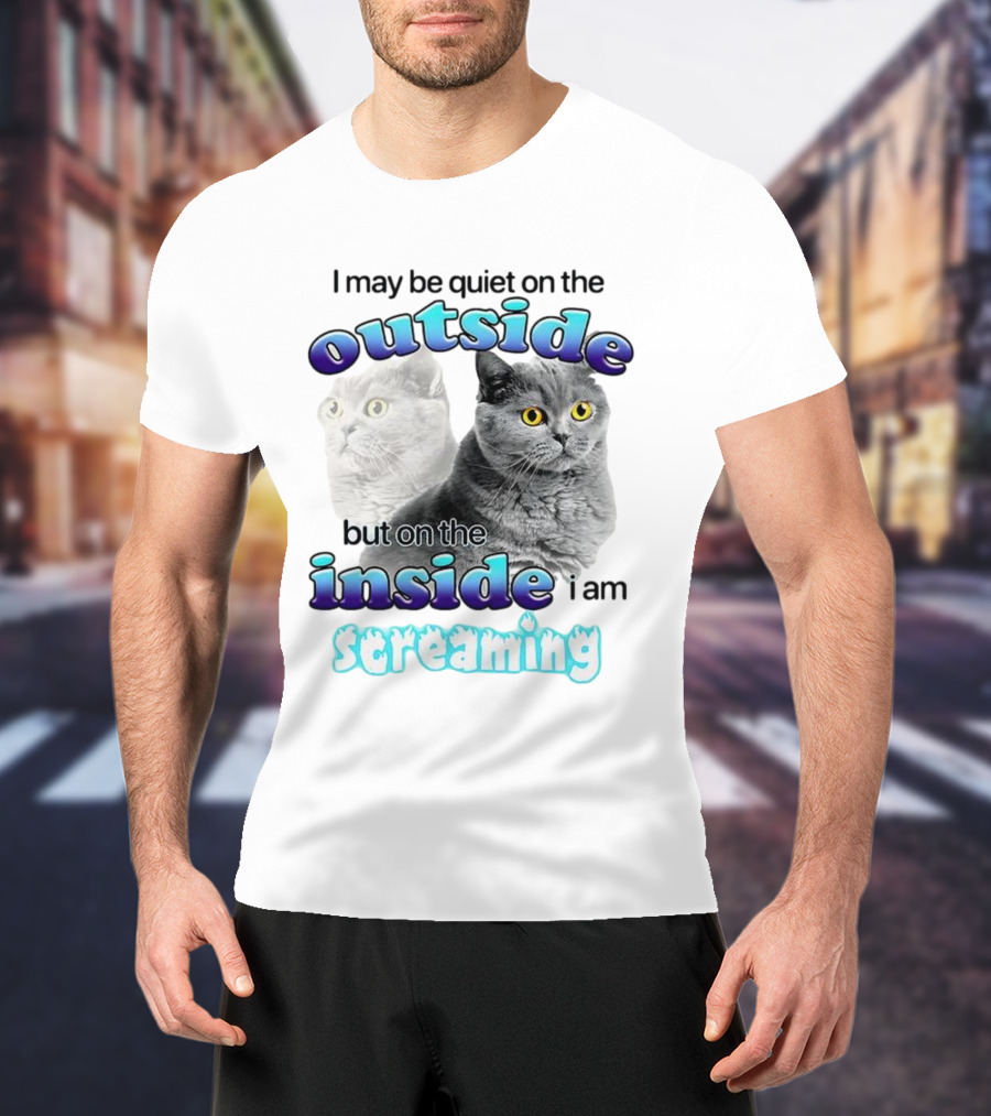 Cat I May Be Quiet On The Outside But On The Inside I Am Screaming T-Shirt