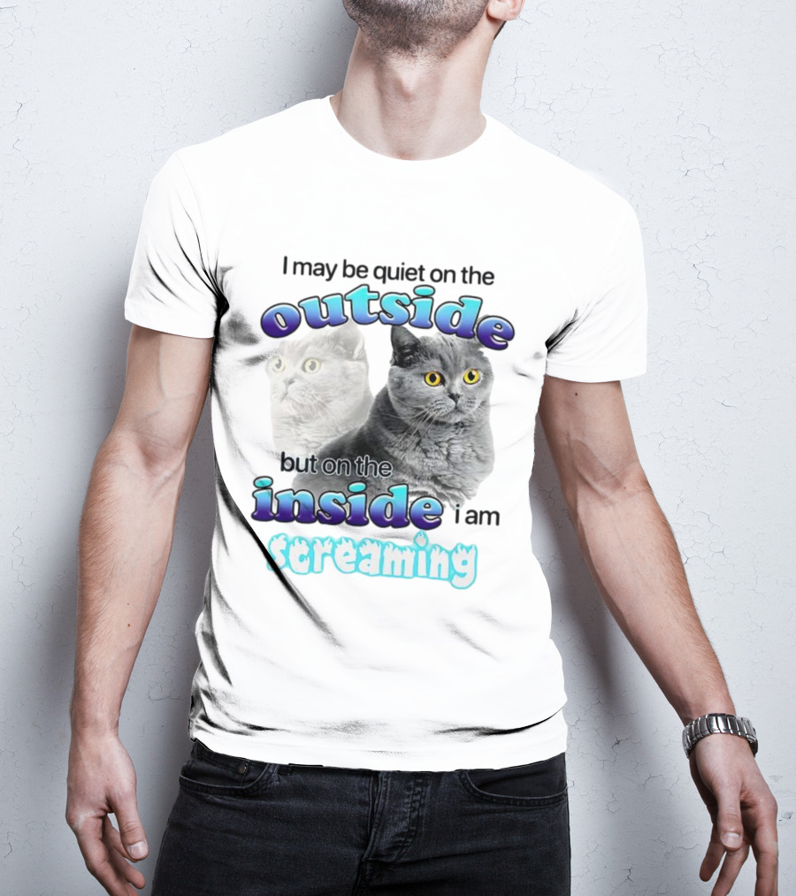 Cat I May Be Quiet On The Outside But On The Inside I Am Screaming T-Shirt