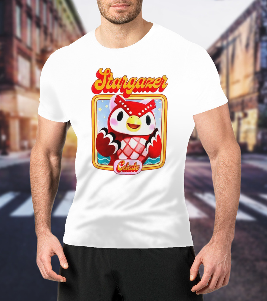 Stargazer Celeste Owl Character With Stars And Ocean Scene T-Shirt