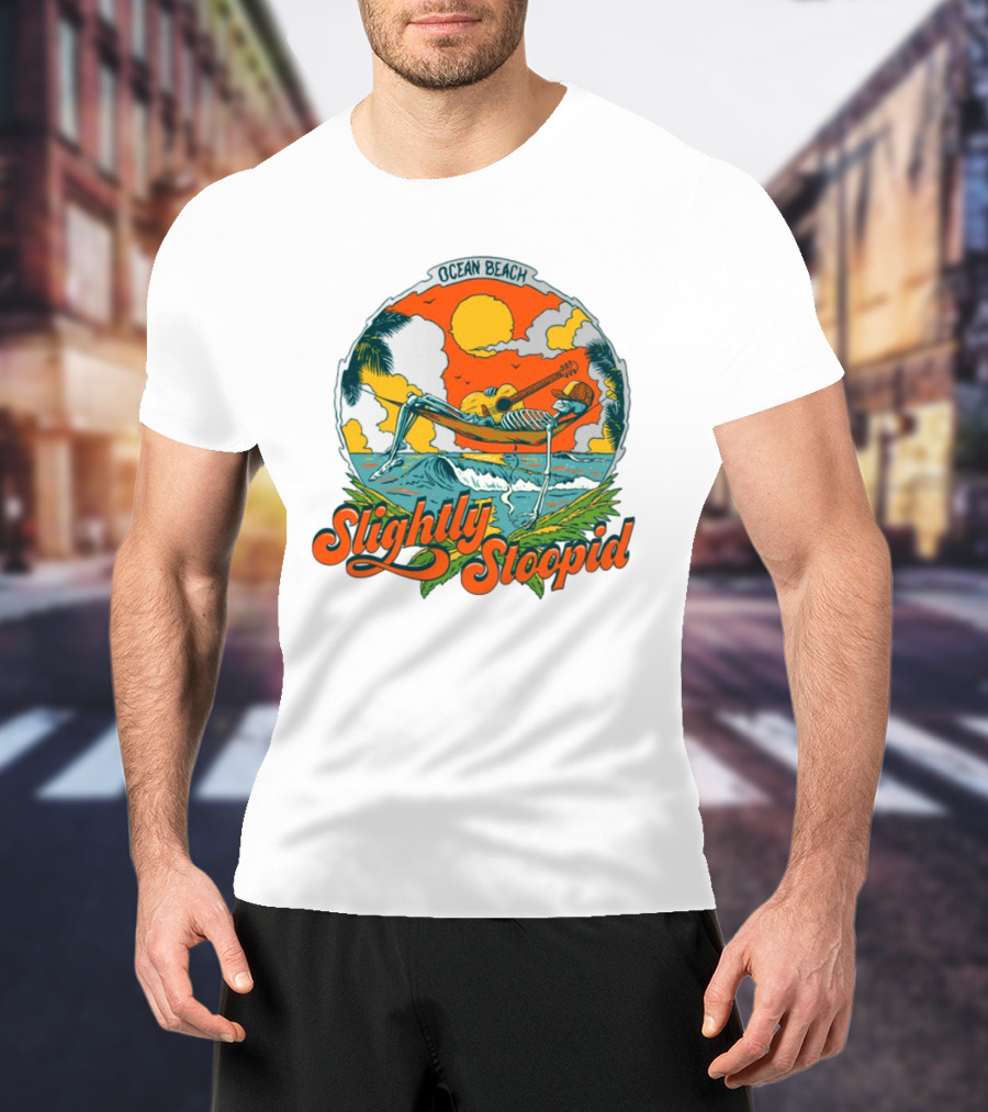 Slightly Stoopid Ocean Beach Skeleton Hammock Sun Guitar T-Shirt