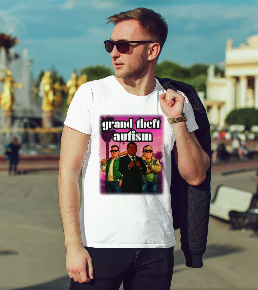 Grand Theft Autism Characters In Iconic Urban Setting T-Shirt