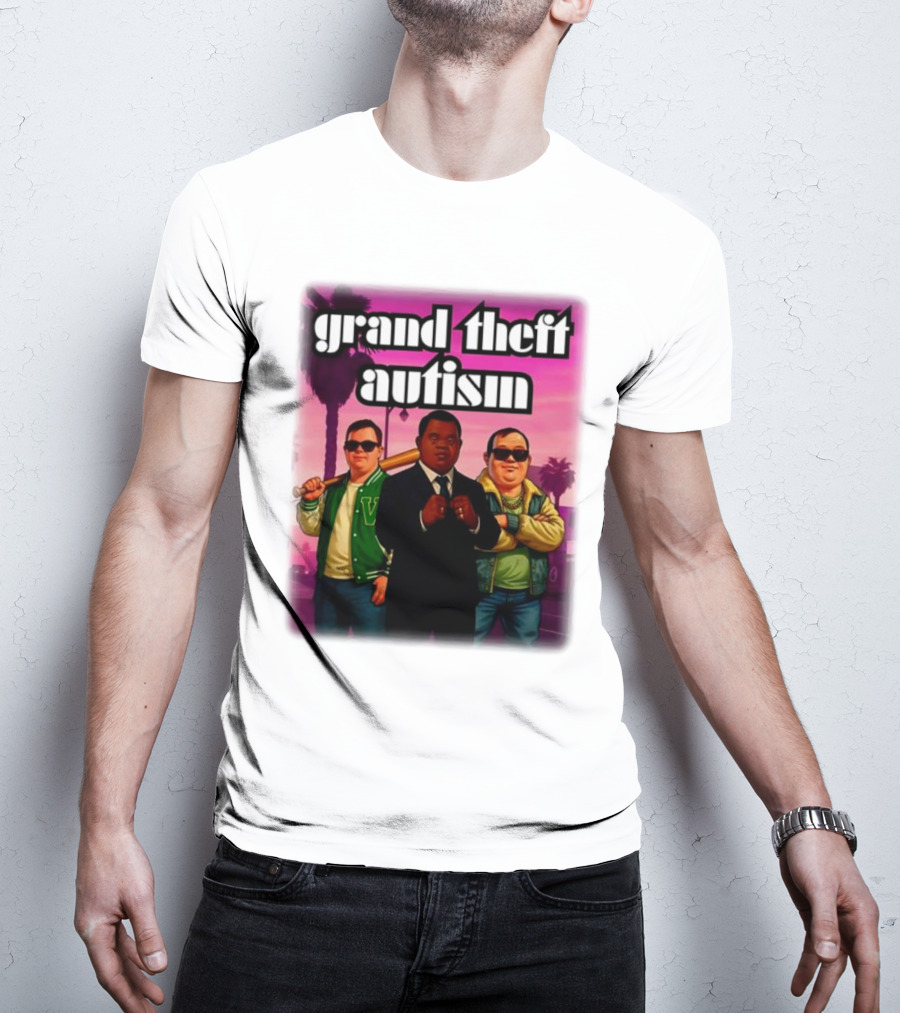 Grand Theft Autism Characters In Iconic Urban Setting T-Shirt