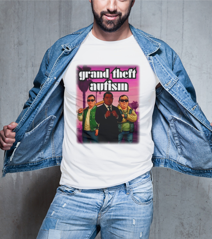 Grand Theft Autism Characters In Iconic Urban Setting T-Shirt