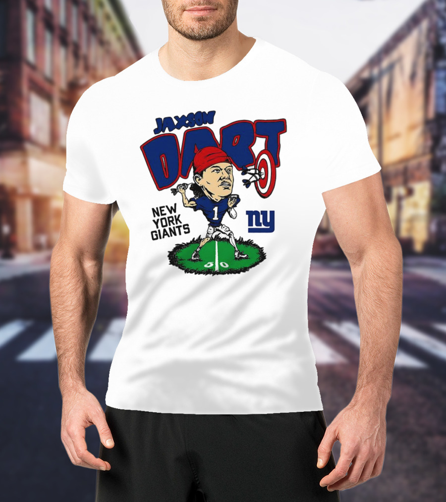 Jaxson Dart NY Giants NFL Caricature Player Number 1 T-Shirt