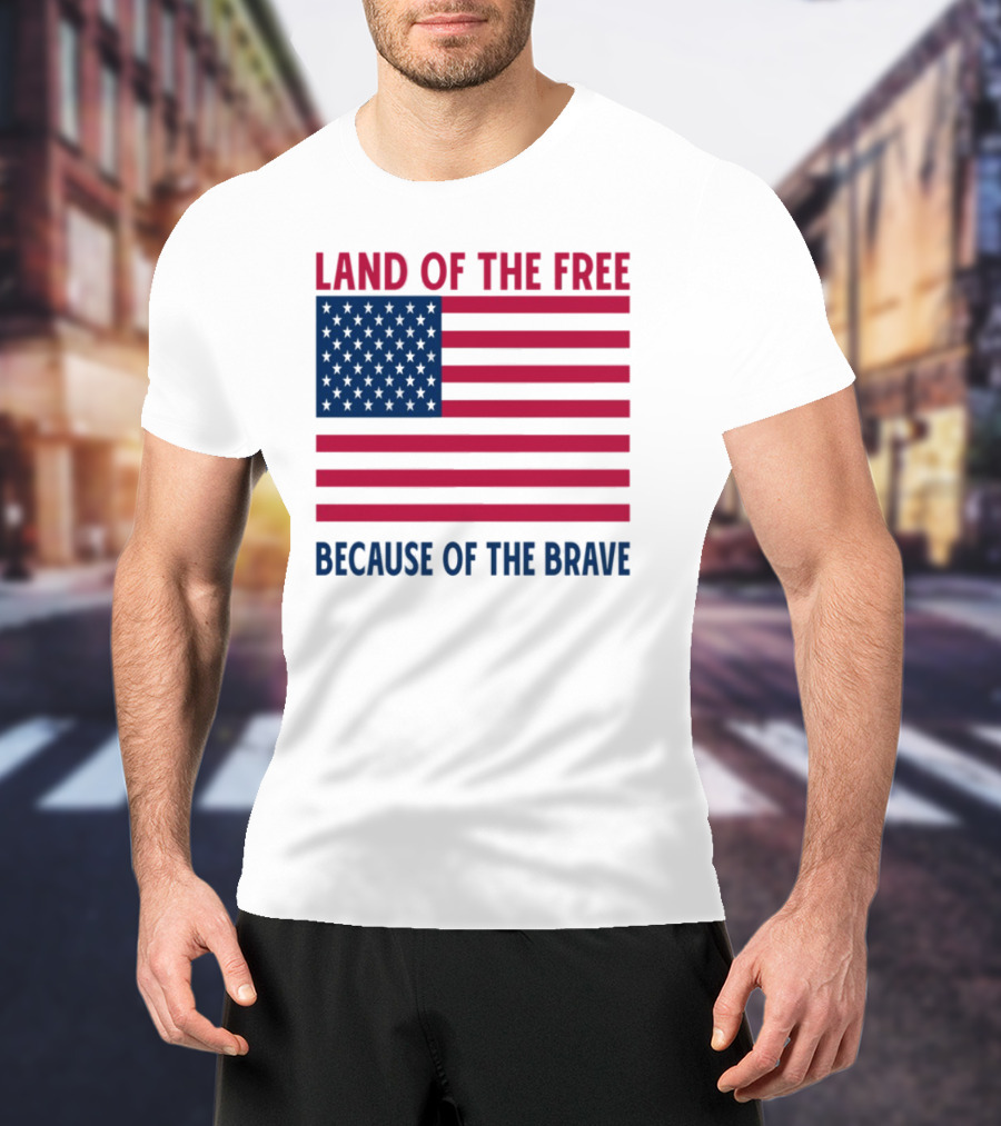 Land Of The Free Because Of The Brave American Flag Tribute T-Shirt