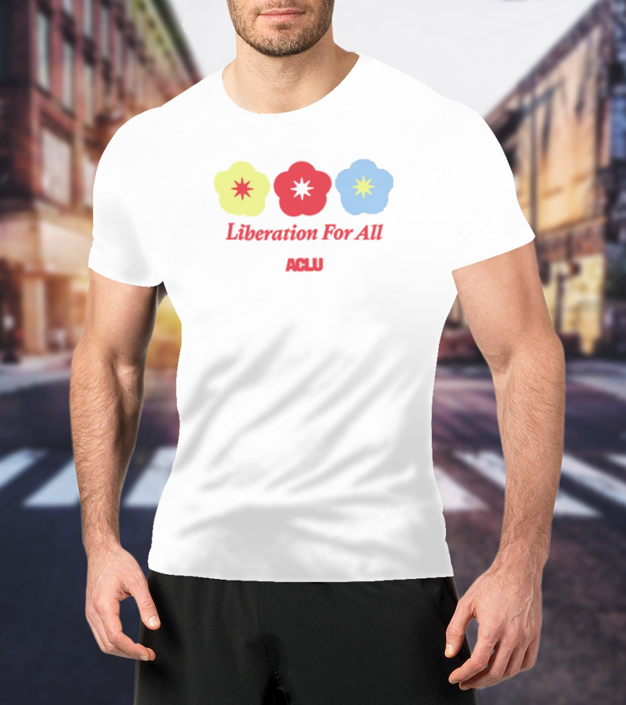 Liberation For All ACLU Flowers Red Yellow Blue T-Shirt