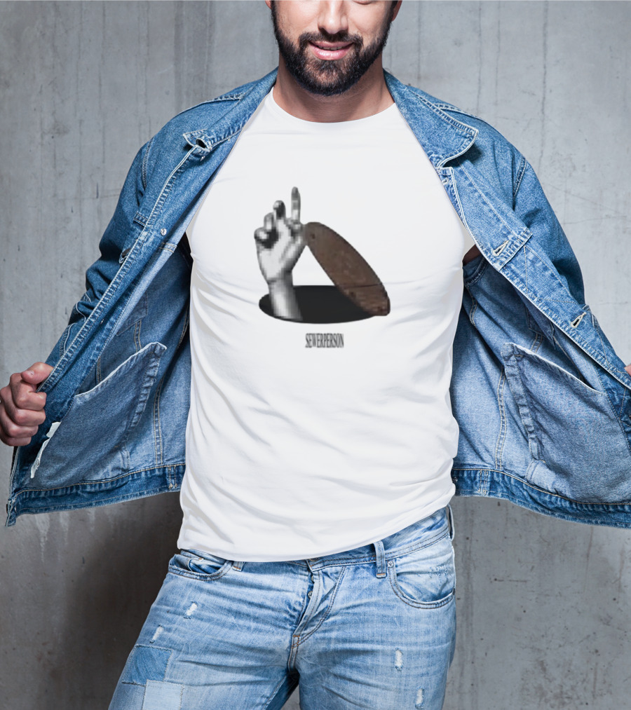 Severperson Low Res Sewer Manhole Lid And Hand Gesture T-Shirt