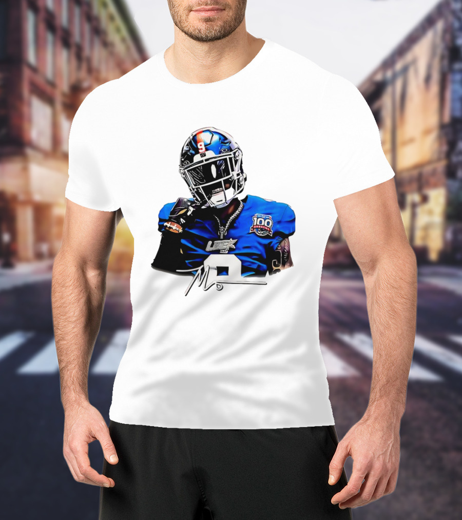 Malik Nabers New York Giants Football Rookie Signature 100th Season LSHOF T-Shirt