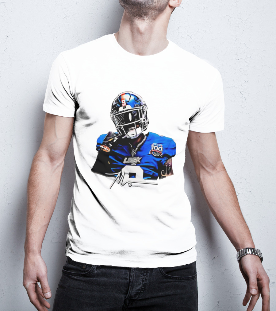 Malik Nabers New York Giants Football Rookie Signature 100th Season LSHOF T-Shirt