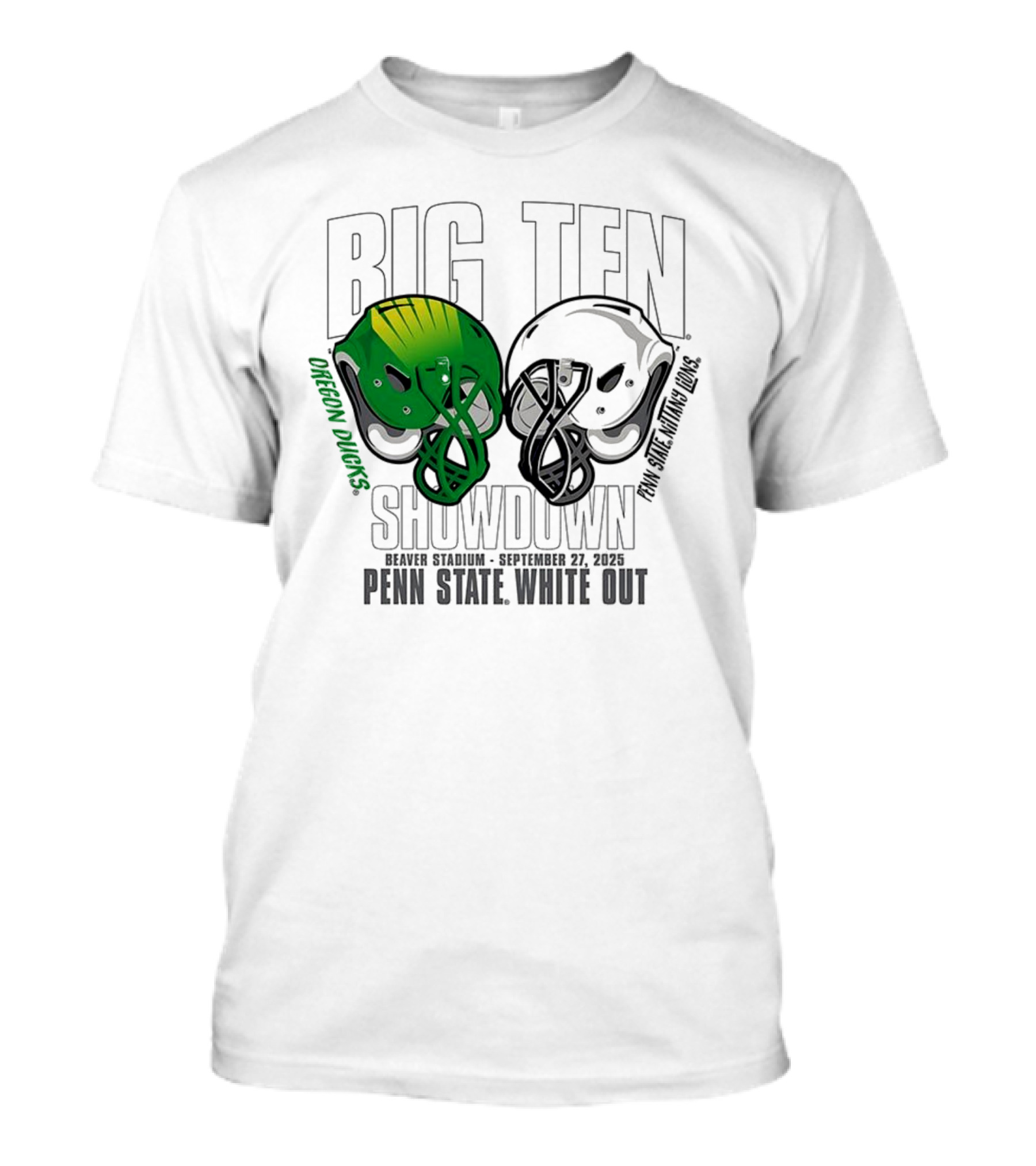 Penn State Nittany Lions Vs Oregon Ducks Football Big Ten Showdown 2025 White Out T-Shirt