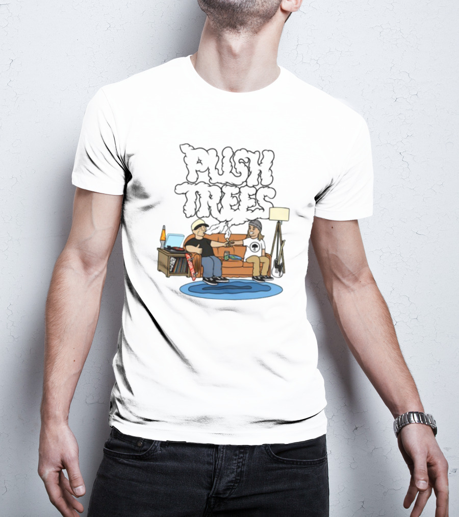 Push Trees Smoking Vibes Puff Puff Pass Couch Session Retro Lamp Lava Skate Record Guitar T-Shirt