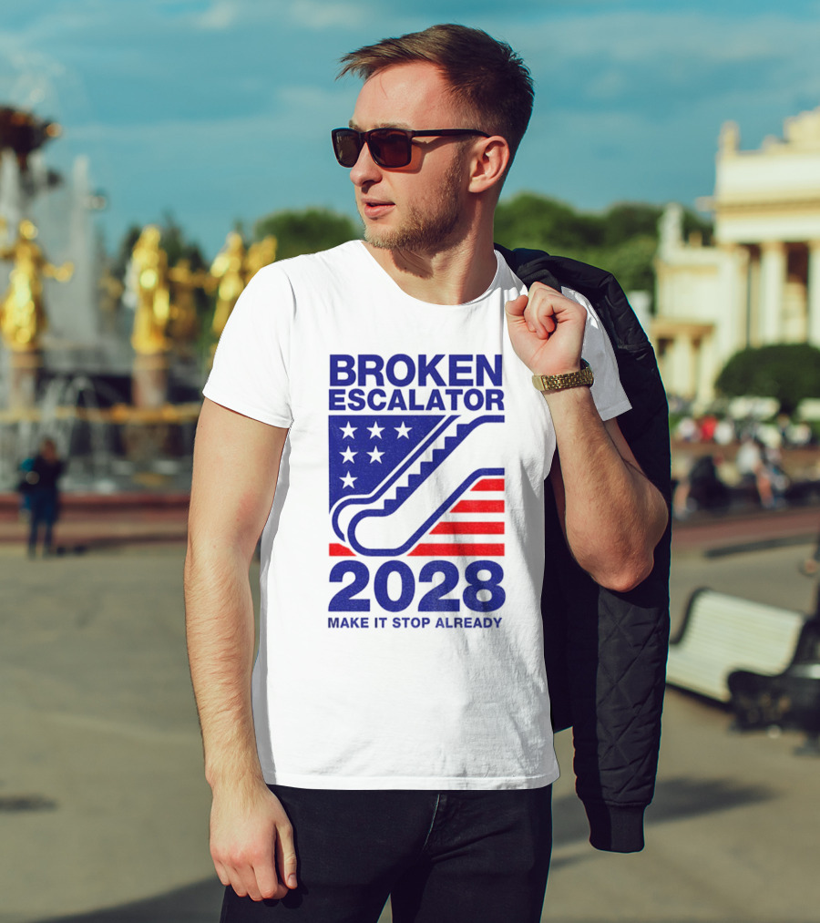 Broken Escalator 2028 Make It Stop Already American Flag Stars Stripes T-Shirt