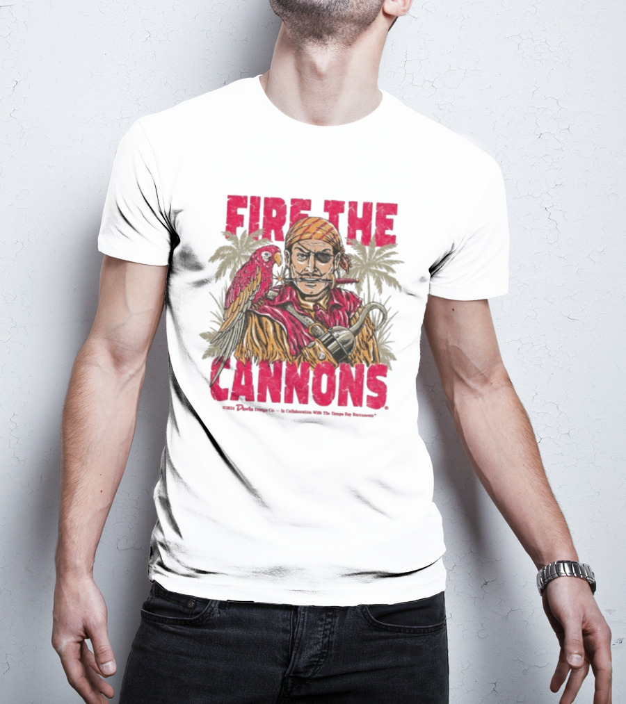 Fire The Cannons Buccaneers Pirate Parrot Palm Trees T-Shirt