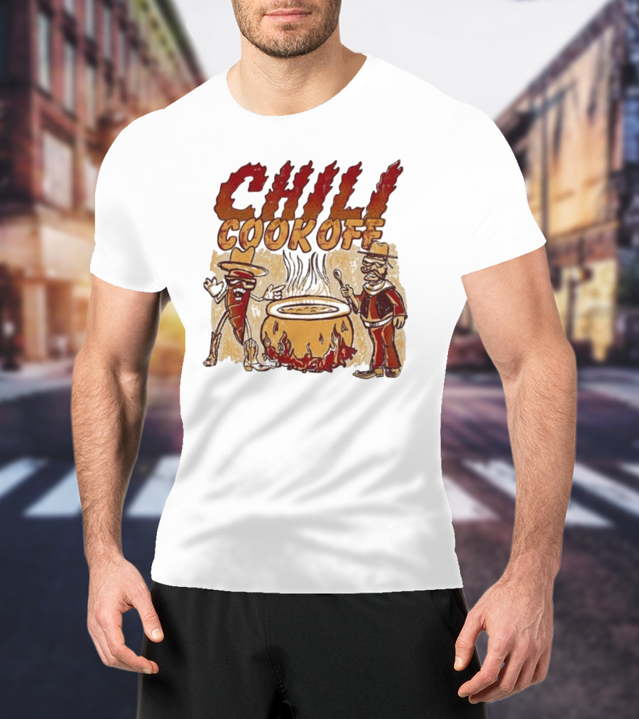 Chili Cookoff Spicy Pepper Cowboy And Chef Duel Over Fiery Pot T-Shirt