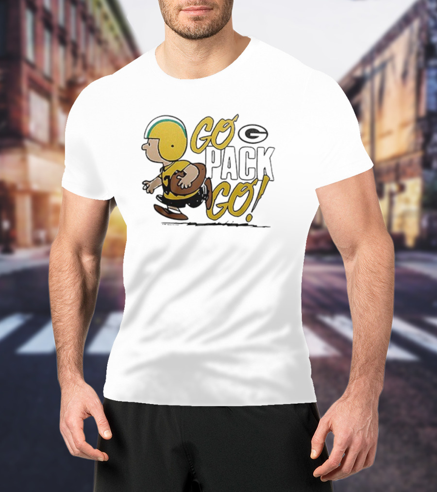 Green Bay Packers Peanuts Snoopy Go Pack Go Winter Cartoon Football T-Shirt