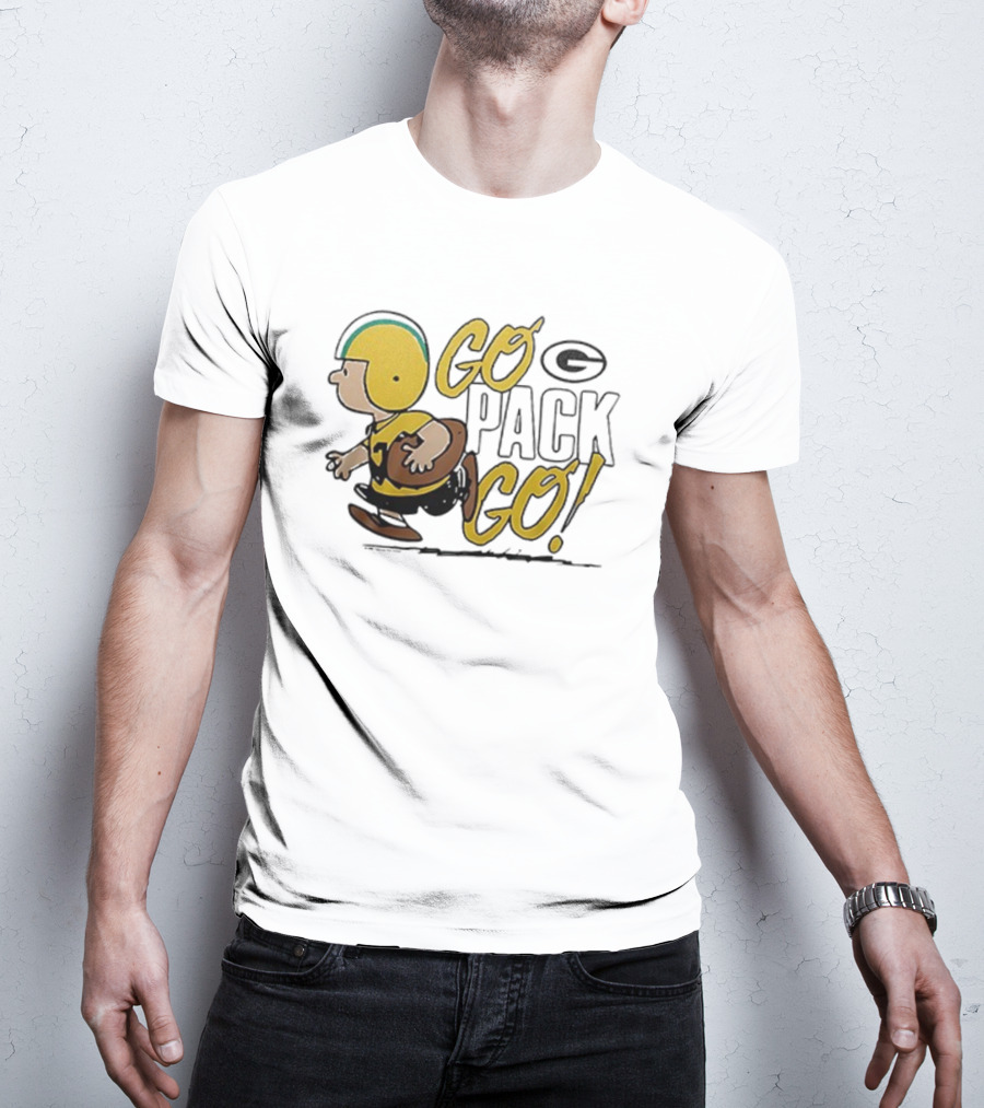 Green Bay Packers Peanuts Snoopy Go Pack Go Winter Cartoon Football T-Shirt
