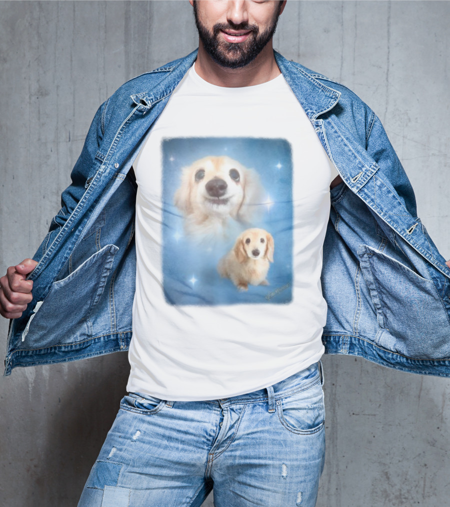 Olan Meows Bella Dog Portrait Classic Blue Stars T-Shirt