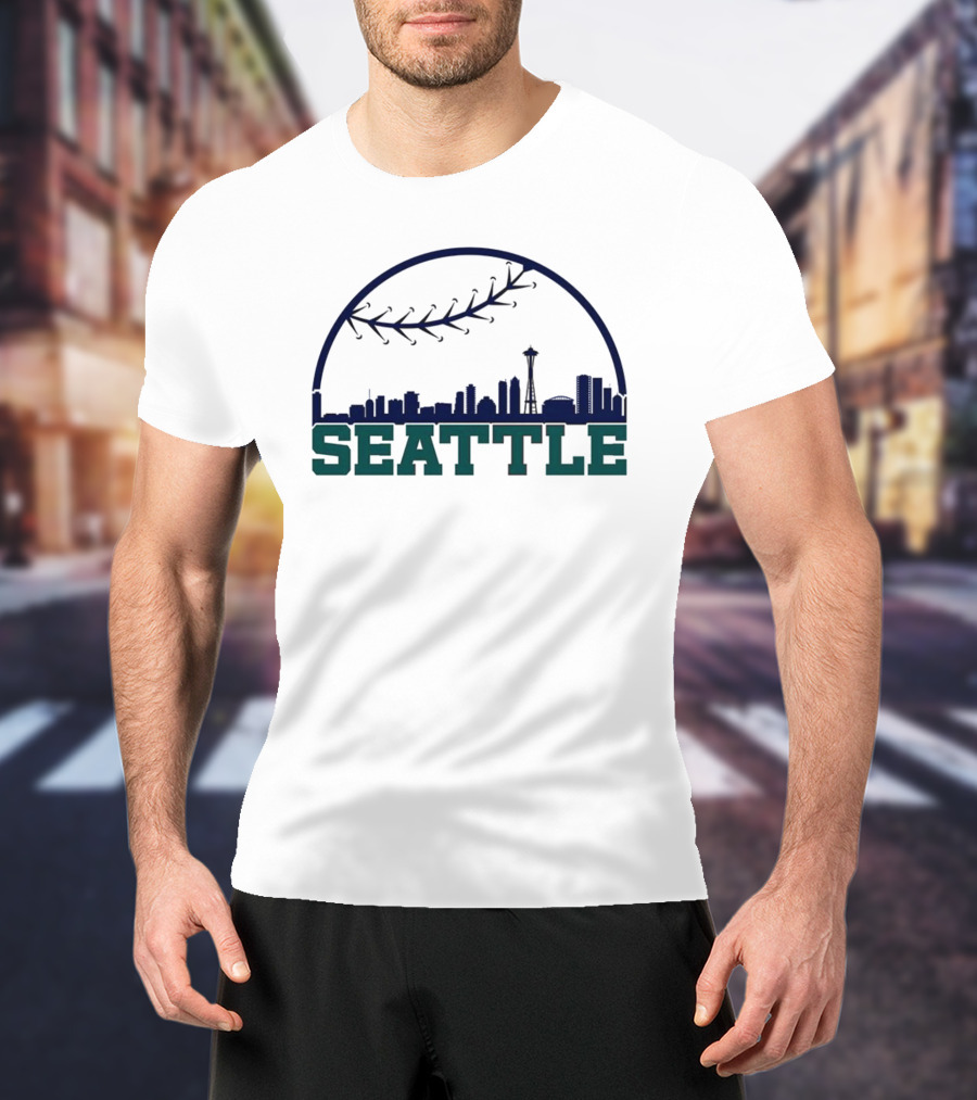 Seattle Mariners Skyline Baseball Theme With Space Needle T-Shirt