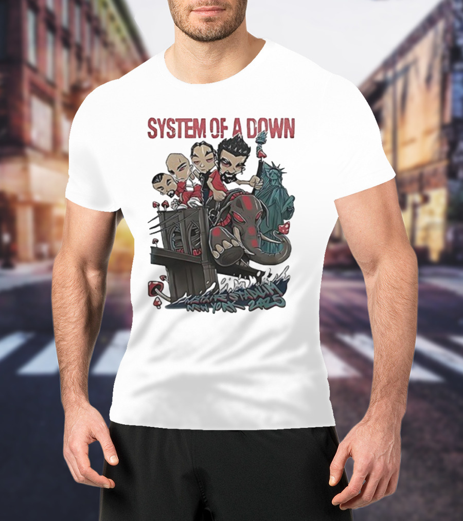 System Of A Down 2025 Chibi Cartoon Yankee Stadium New York T-Shirt
