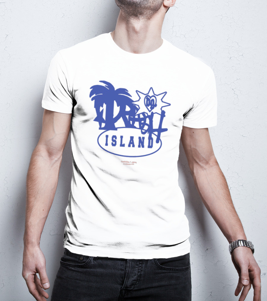 Trash Island Blue And White Palm Star Grafik T-Shirt