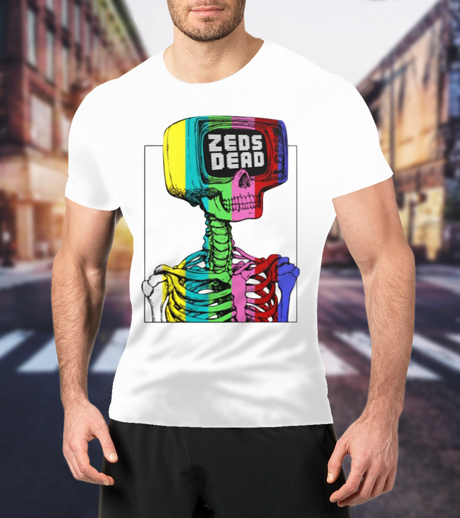 Zeds Dead TV Head Skeleton Multicolor Test Pattern T-Shirt