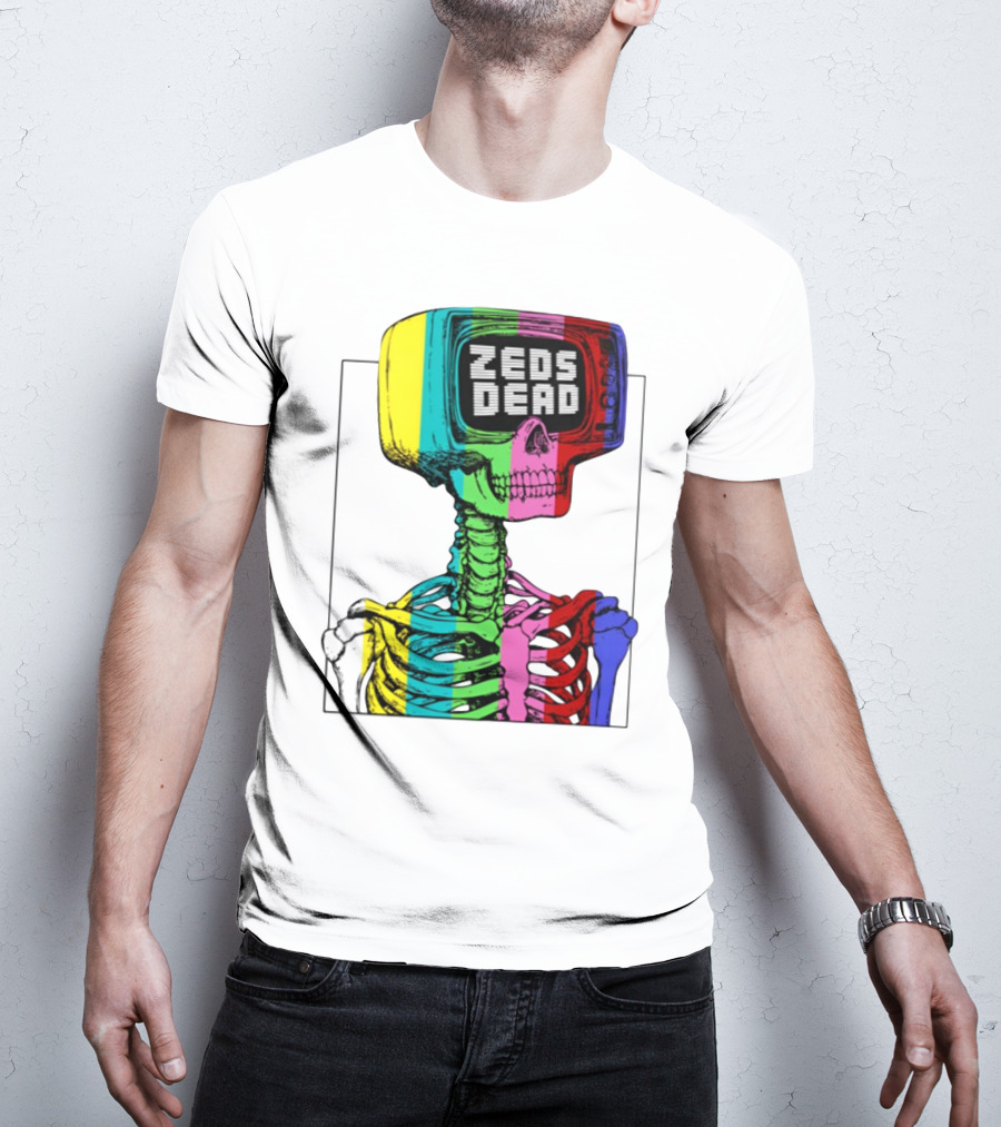 Zeds Dead TV Head Skeleton Multicolor Test Pattern T-Shirt