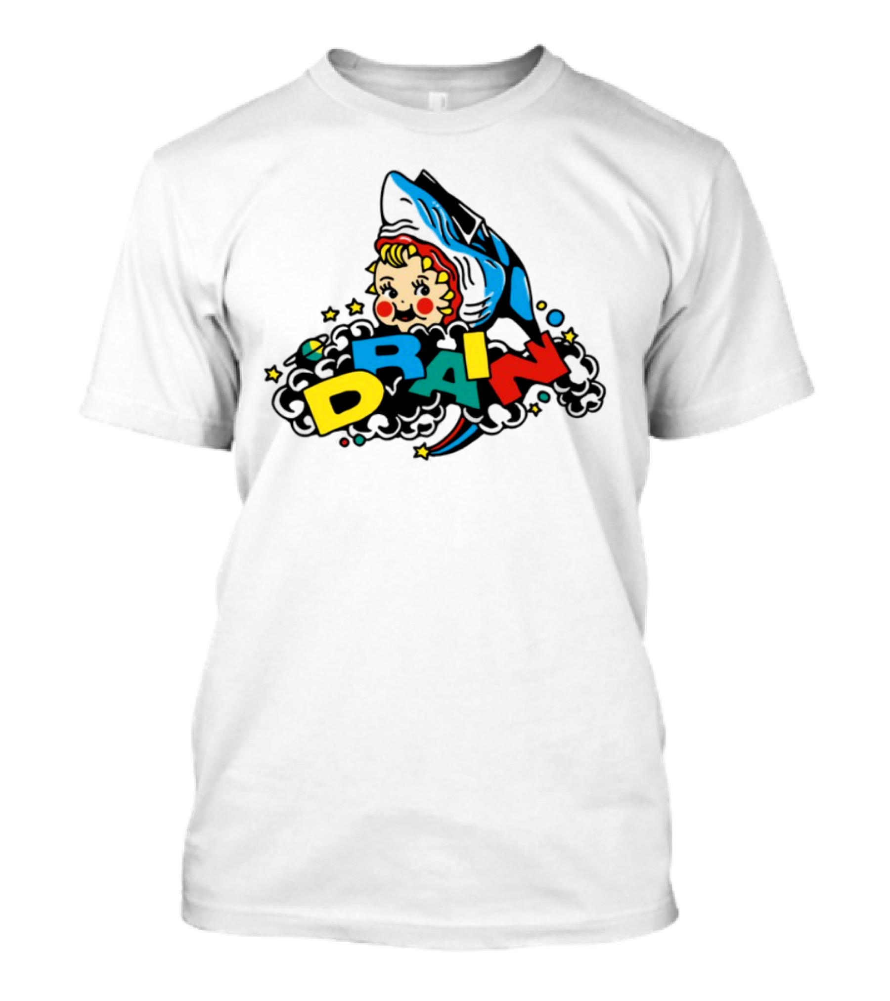 DRAIN831 Rainbow Retro Kid Block Letters Whale T-Shirt