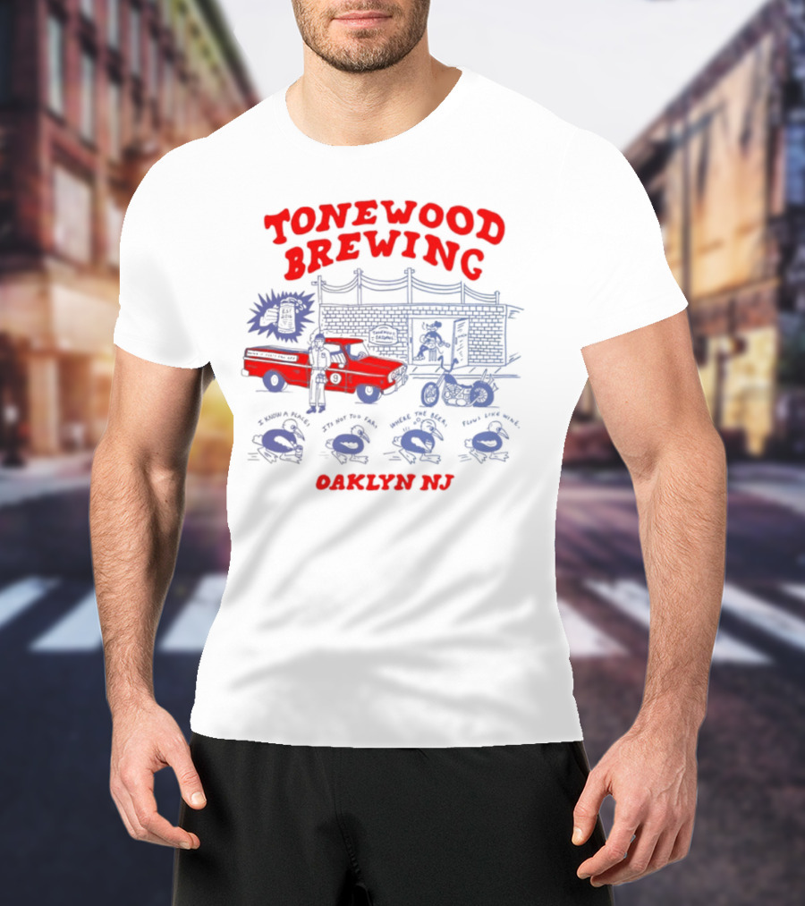 Tonewood Brewing Oaklyn NJ Vintage Car Scene T-Shirt