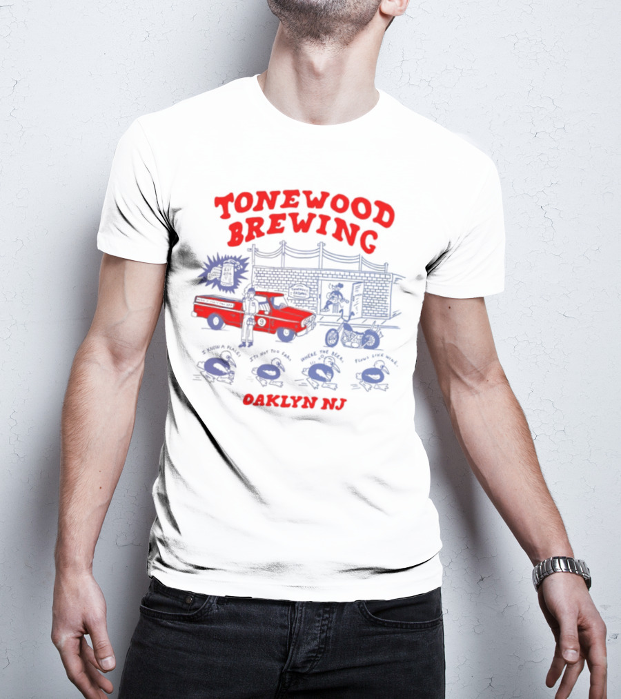 Tonewood Brewing Oaklyn NJ Vintage Car Scene T-Shirt