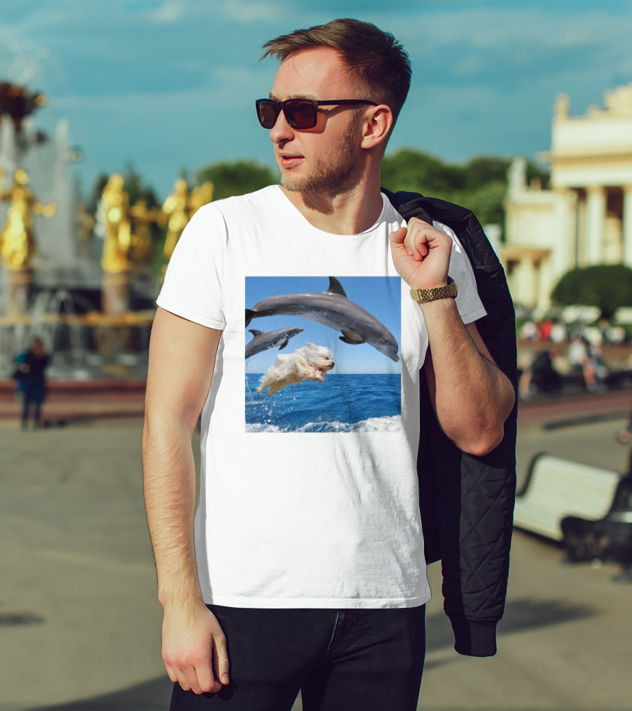 Dog Jump With Dolphin Ocean Adventure T-Shirt