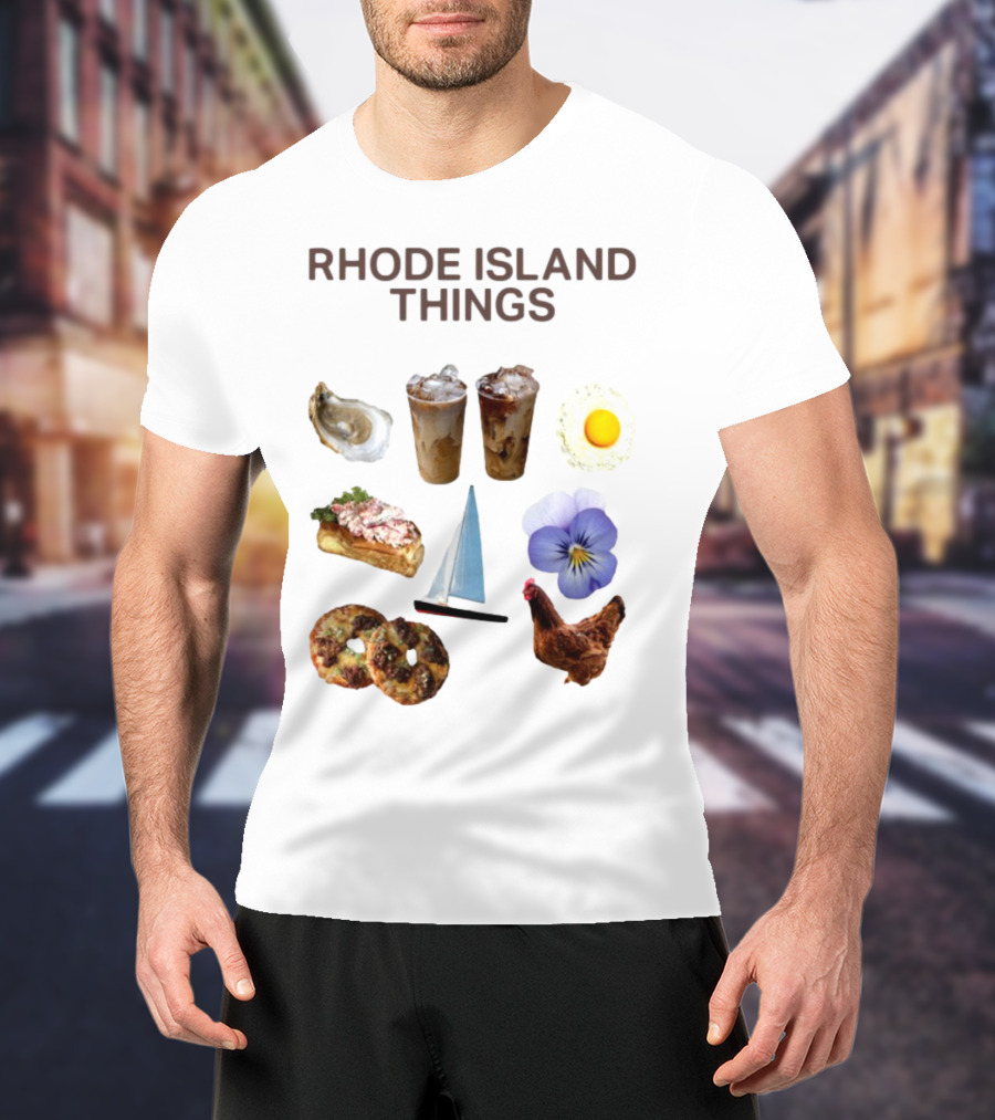 Rhode Island Things Iced Coffee Lobster Roll Sailboat Hen Johnnycakes T-Shirt