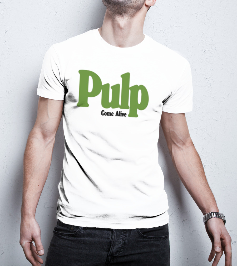Pulp Come Alive Ecru Retro Bold Green Typography T-Shirt