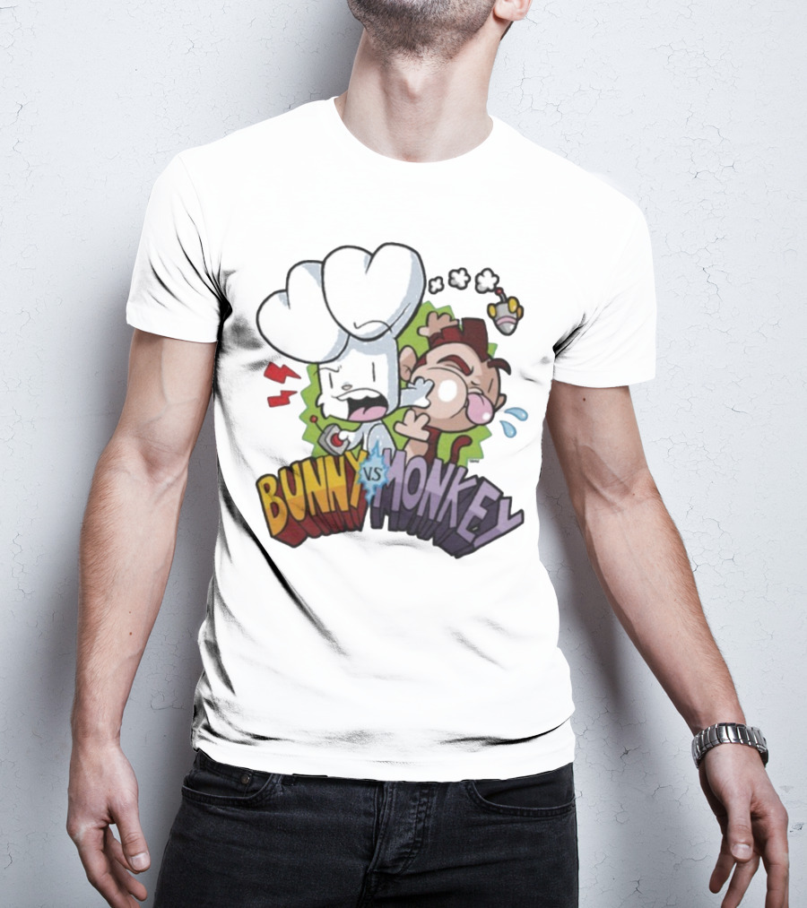 Bunny Vs Monkey Cartoon Rivalry Comic Style T-Shirt