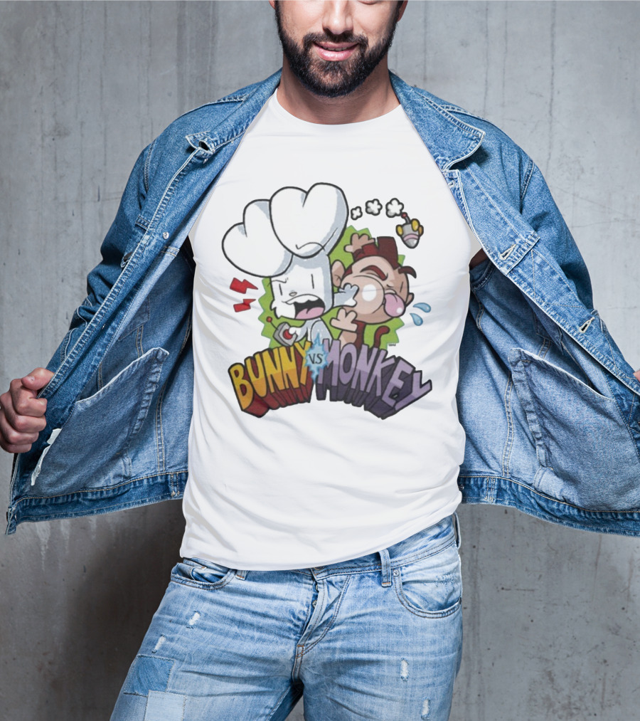 Bunny Vs Monkey Cartoon Rivalry Comic Style T-Shirt