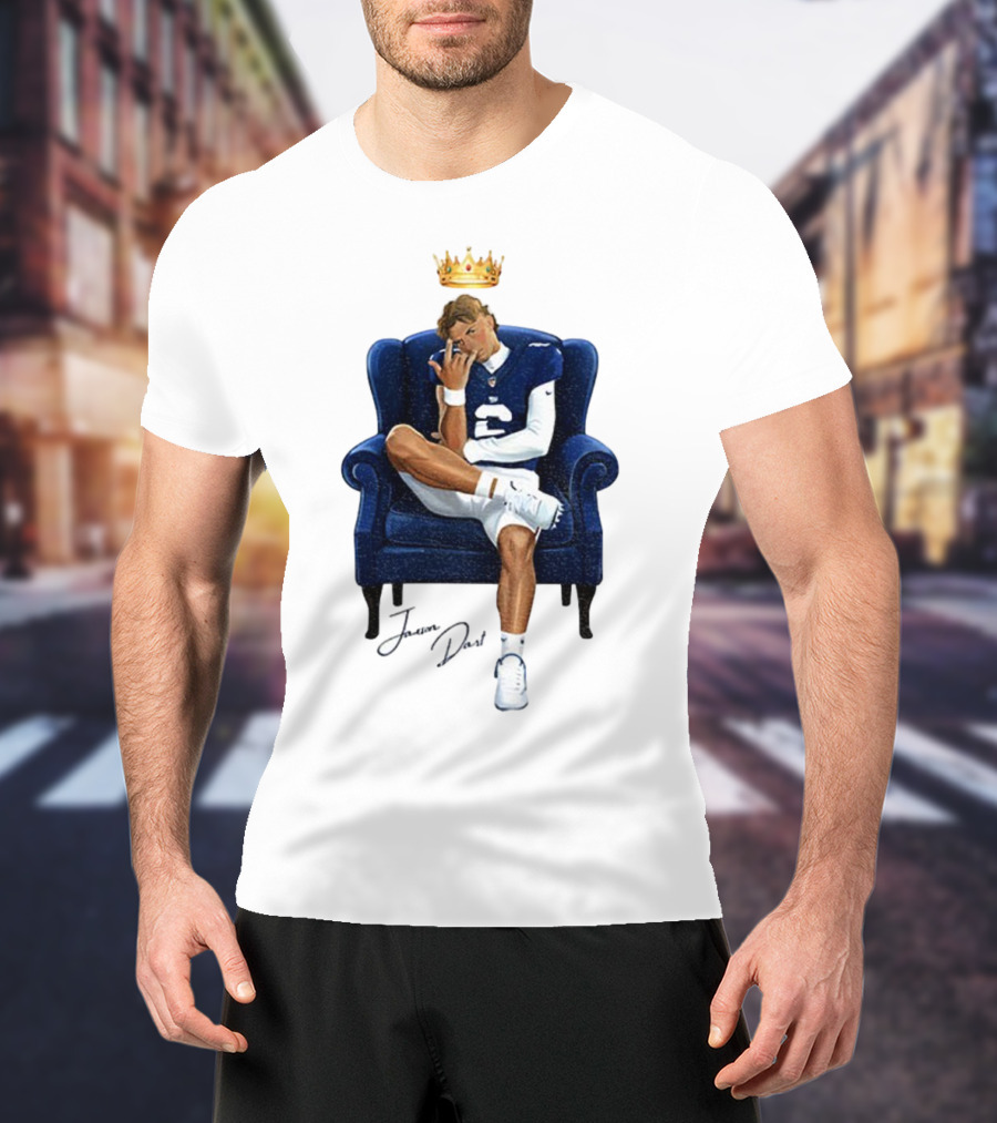 Jaxson Dart King New York Giants Football NFL 2025 Cartoon Player Throne Illustration T-Shirt