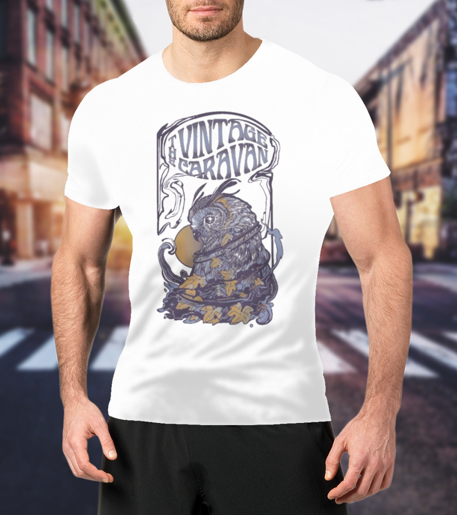 The Vintage Caravan Psychedelic Owl Art Nouveau Style T-Shirt