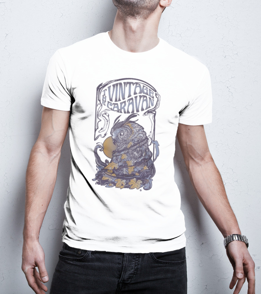 The Vintage Caravan Psychedelic Owl Art Nouveau Style T-Shirt