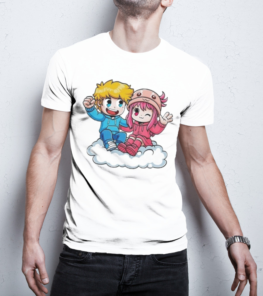 Ukri Et Lea Bio Cute Cartoon Characters On Cloud T-Shirt