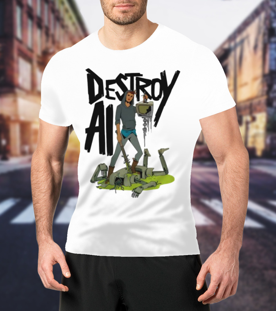 "Aftermath Destroy AI Futuristic Battle Scene" T-Shirt