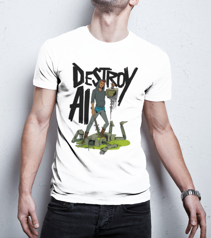 "Aftermath Destroy AI Futuristic Battle Scene" T-Shirt