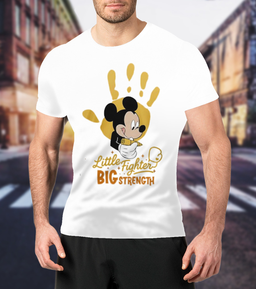 Mickey Mouse Little Fighter Big Strength Cancer Awareness Handprint T-Shirt