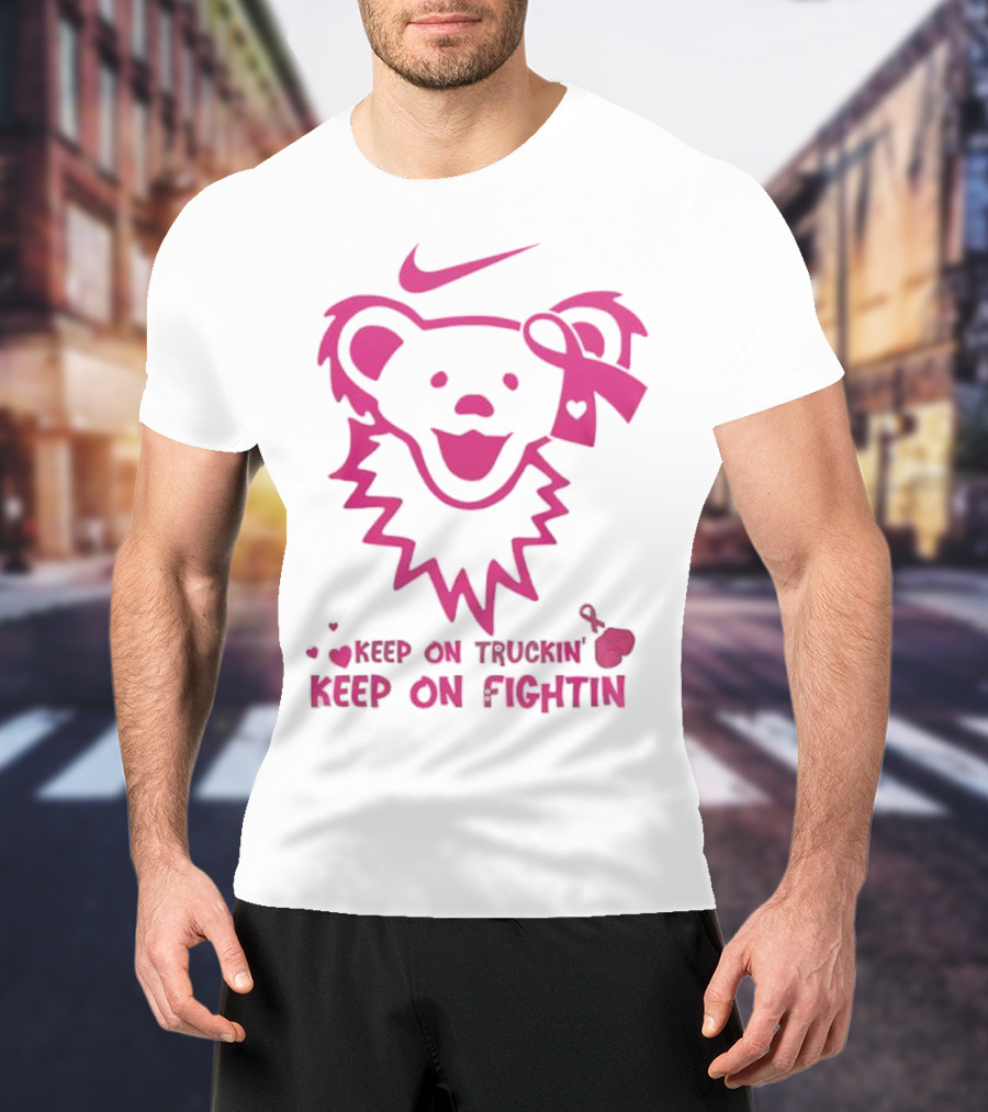 Nike Grateful Dead Bear Keep On Truckin' Keep On Fightin' Breast Cancer Awareness T-Shirt