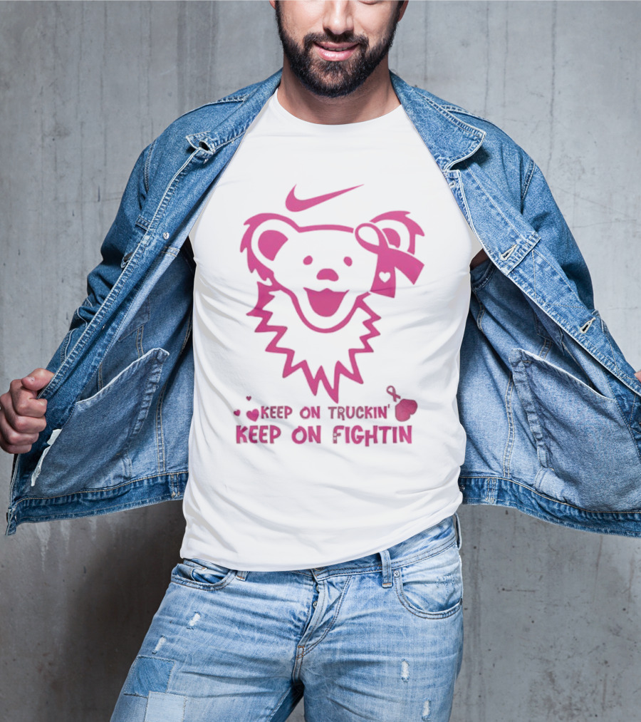 Nike Grateful Dead Bear Keep On Truckin' Keep On Fightin' Breast Cancer Awareness T-Shirt