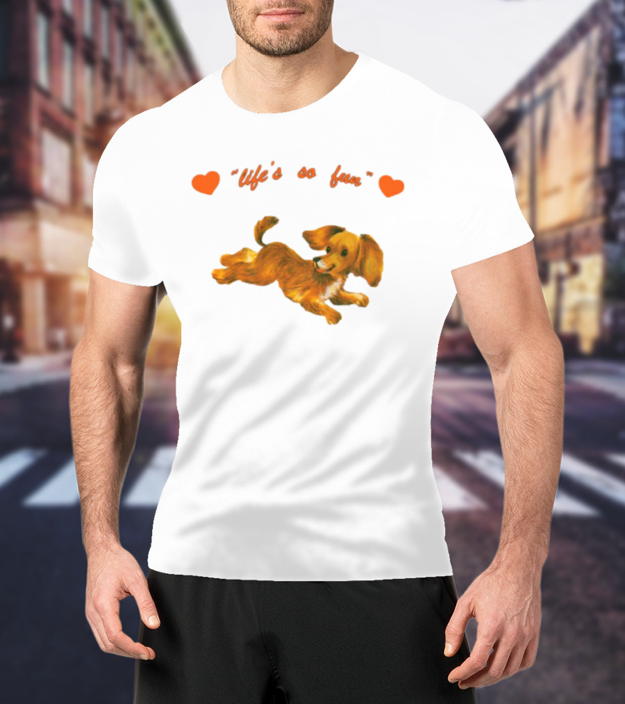 Life's So Fun Playful Dog Hearts T-Shirt